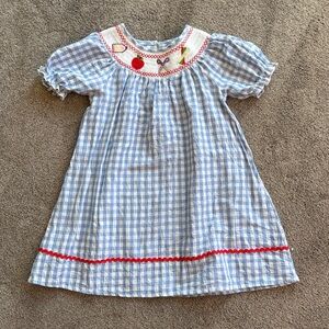 Back to School Dress- Blue Gingham Dress with smocked collared and Detailing